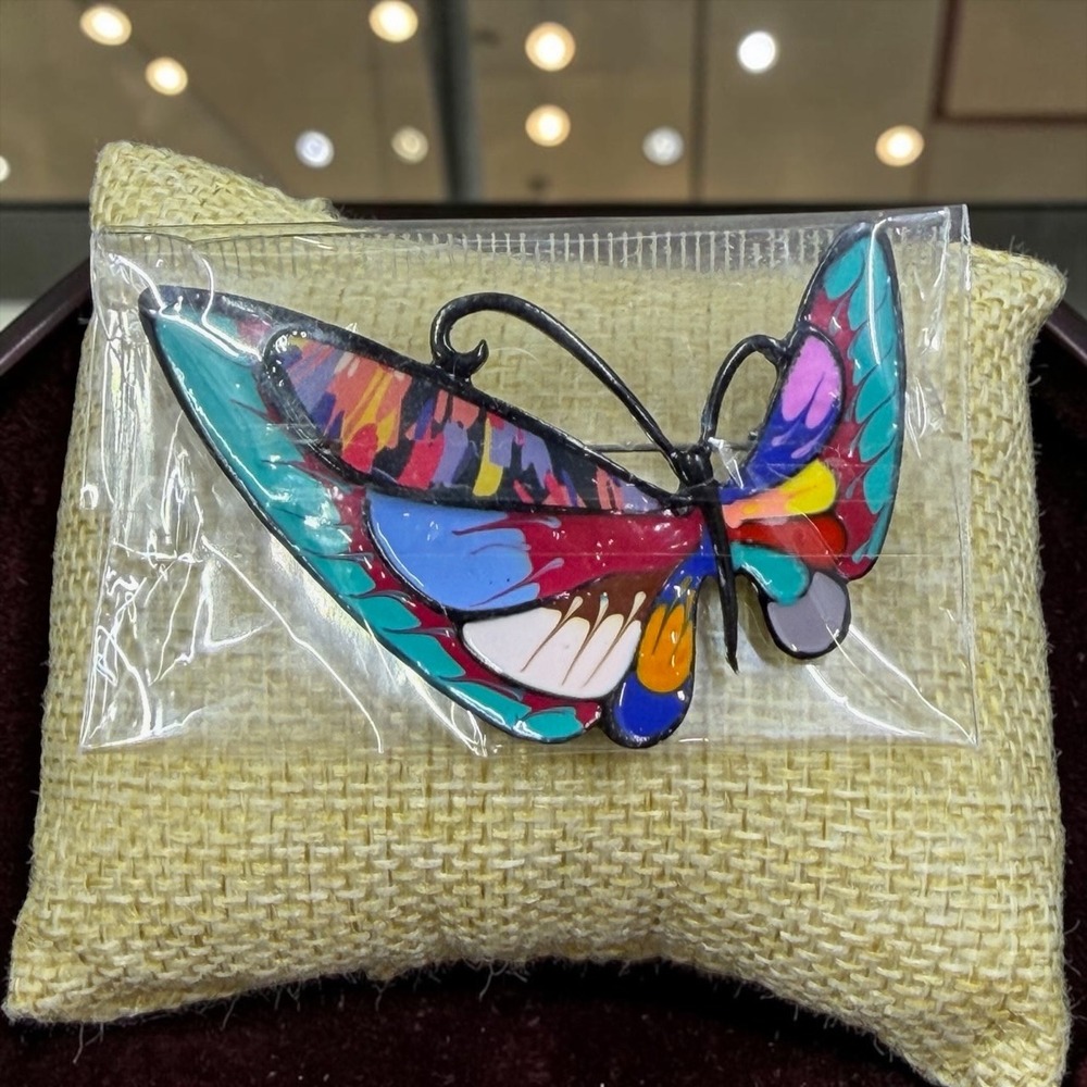 Colorful Enamel Butterfly Brooch Pin Multicolor‎ Statement Art Insect 2.5" New